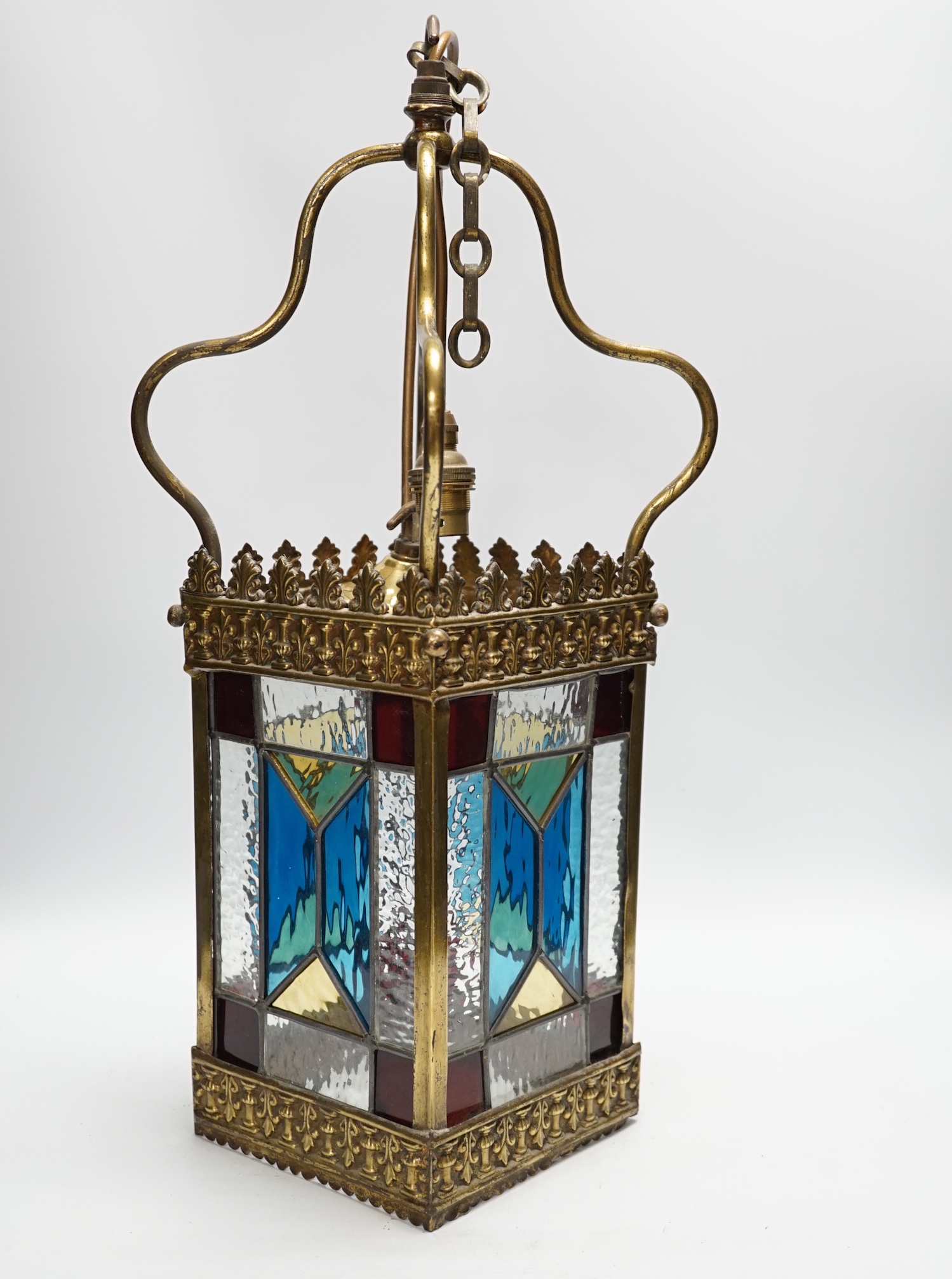 A small leaded glass porch lantern, 53cm